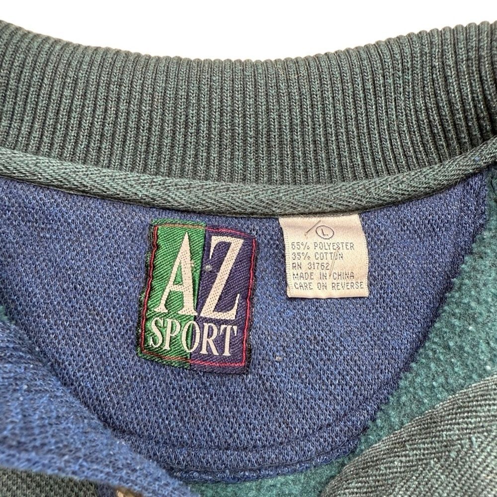 90s Vintage AZ Sport Color Block Collared Sweatshirt Large - Picture 5 of 6